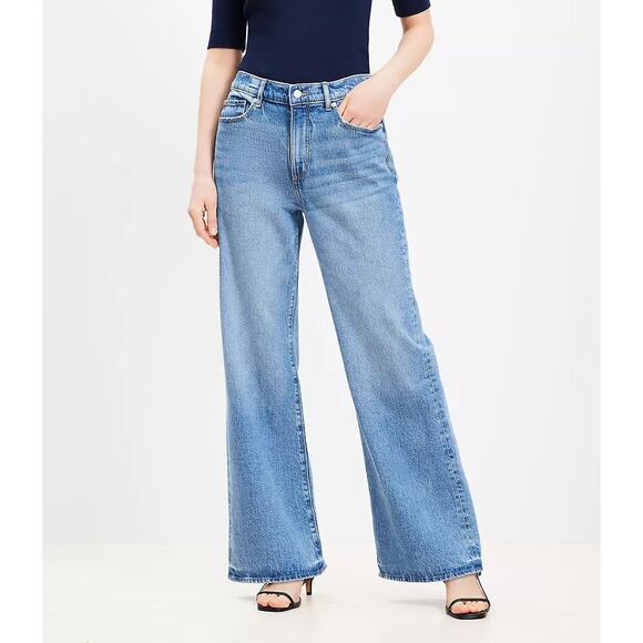 LOFT Petite High Rise Wide Leg Jeans Bright Mid Indigo Wash 28/6 - Picture 1 of 12